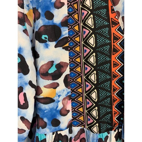 Colorful Bohemian Maxi Dress With Vibrant Patterns & 3/4 Sleeves - Picture 5 of 5